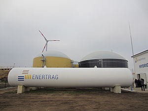 Biogasanlage, Gastank und Windrad
