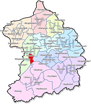 Lage von Margarethenhöhe im Stadtbezirk III Essen-West