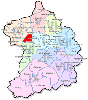 Lage von Altendorf im Stadtbezirk III Essen-West