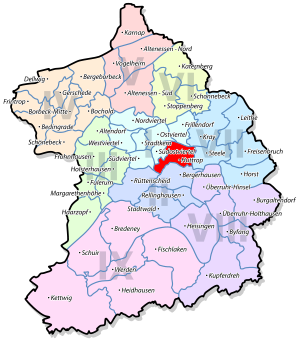 Lage von Huttrop im Stadtbezirk I Stadtmitte/Frillendorf/Huttrop