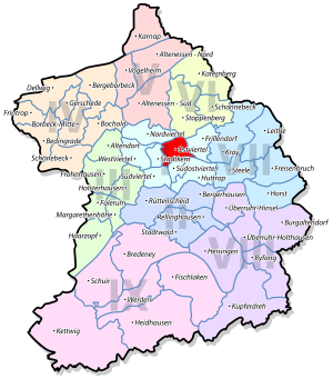 Lage von Ostviertel im Stadtbezirk I Stadtmitte/Frillendorf/Huttrop