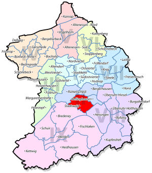Lage von Stadtwald im Stadtbezirk II Rüttenscheid/Bergerhausen/ Rellinghausen/Stadtwald