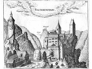 Burg Falkenstein um 1674, Stich von G.M.Vischer