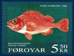 Sebastes mentella auf einer Briefmarke der Färöer.