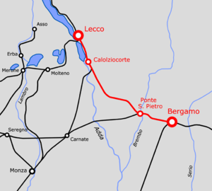 Strecke der Bahnstrecke Lecco–Bergamo