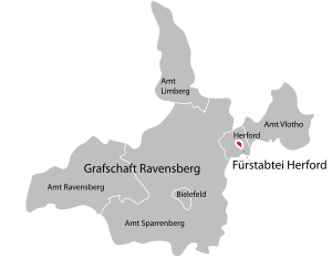 Lage umgeben von der Grafschaft Ravensberg im Jahr 1801