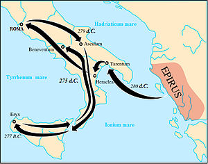 Der Weg des Pyrrhus von Epirus während seines Feldzuges in Süditalien und Sizilien