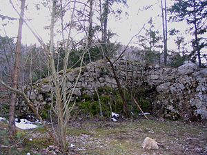Ansicht des unteren Plateaus mit Mauerresten