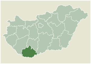 Lage des Komitats Komitat Baranya  in Ungarn (anklickbare Karte)