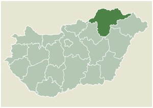 Lage des Komitats Komitat Borsod-Abaúj-Zemplén  in Ungarn (anklickbare Karte)