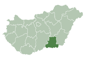 Lage des Komitats Komitat Csongrád  in Ungarn (anklickbare Karte)
