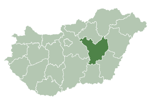 Lage des Komitats Komitat Jász-Nagykun-Szolnok  in Ungarn (anklickbare Karte)