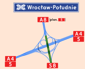Übersichtskarte Autobahnkreuz Wrocław-Południe