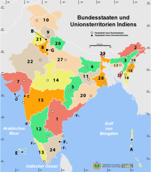 Karte der Bundesstaaten Indiens