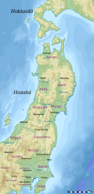 Bebenam 11. März, Epizentrum (Nordteil der Insel Honshū)