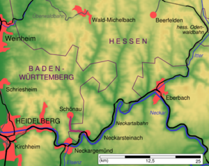 Strecke der Bahnstrecke Neckarsteinach–Schönau