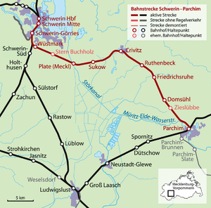 Strecke der Bahnstrecke Schwerin–Parchim