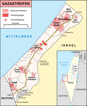 Karte des Gazastreifens mit den wichtigsten Orten