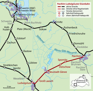 Strecke der Parchim-Ludwigsluster Eisenbahn