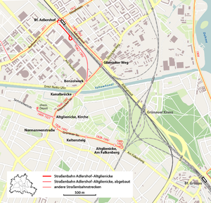 Strecke der Straßenbahn Adlershof–Altglienicke