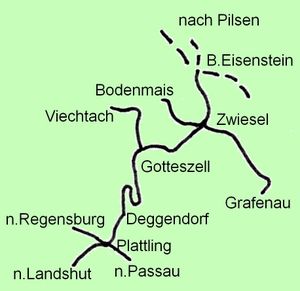 Strecke der Bahnstrecke Plattling–Bayerisch Eisenstein