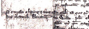 Englisches Staatsarchiv: Dank des Edward III für "Conradus Clipping" und andere Kaufleute aus "Almain" (Deutschland)