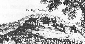Lauensteiner Burgberg in einem Stich von 1654