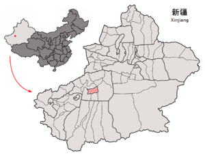 Location of Aral within Xinjiang (China).png