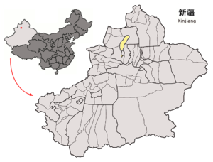 Location of Karamay Prefecture within Xinjiang (China).png