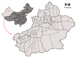 Location of Shihezi within Xinjiang (China).png