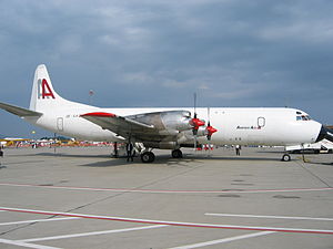 Frachtversion der Lockheed L.188 Electra der österreichischen Amerer Air