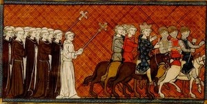 Ludwig der Heilige bricht 1248 zum Kreuzzug auf;französische Darstellung aus dem 14. Jahrhundert