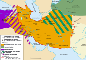 Das Reich der Safawiden und die Gebietsverluste um Mesopotamien.