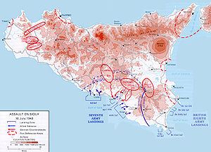 Karte der alliierten Landungen auf Sizilien