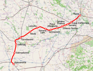 Strecke der Bahnstrecke Pavia–Torreberetti
