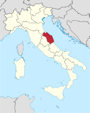 Karte Italiens, Marken hervorgehoben