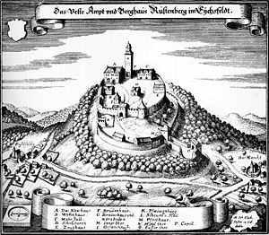 Burg Rusteberg auf einem Stich von Merian 1646