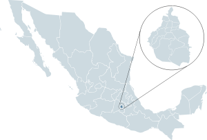Karte Mexikos, Hauptstadtbezirk rot hervorgehoben
