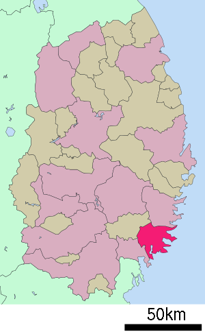Lage Ōfunatos in der Präfektur