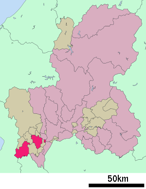 Lage Ōgakis in der Präfektur