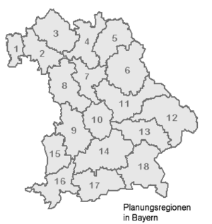 Übersichtskarte der Planungsregionen in Bayern
