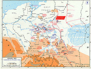 Lageentwicklung nach dem 14. September. Auf der Karte sind die in Warschau eingeschlossenen Verbände erkennbar
