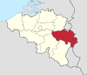 Lage der Provinz Lüttich innerhalb Belgiens hervorgehoben