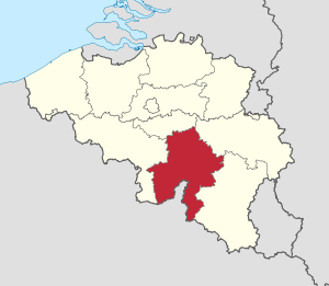 Lage der Provinz Namur innerhalb Belgiens hervorgehoben