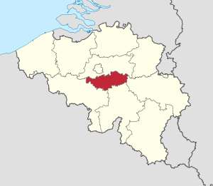 Lage der Provinz Wallonisch-Brabant innerhalb Belgiens hervorgehoben