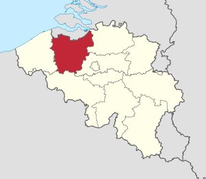 Lage der Provinz Ostflandern innerhalb Belgiens hervorgehoben