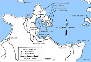 Die Lage von Rabaul an der Nordostspitze von Neubritannien