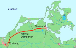 Strecke der Bahnstrecke Rostock–Stralsund