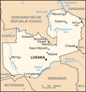 Karte von Sambia mit Lusaka