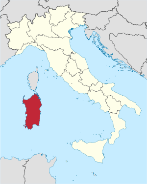 Karte Italiens, Sardinien hervorgehoben
